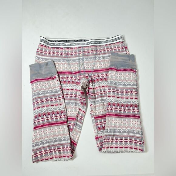 VICTORIA'S SECRET GRAY/FUCHSIA/WHITE WAFFLE KNIT PAJAMA Leggings Thermal Size M - Picture 1 of 9